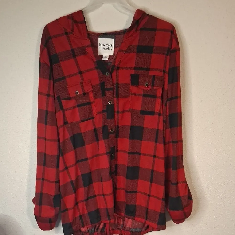 New York Laundry Red and Black Plaid Shirt size 3X NWT